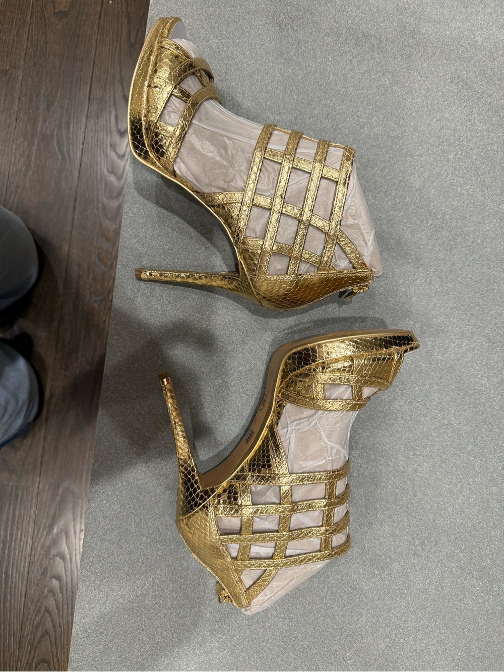 Gold Leather Cage High Heels - Picture 3 of 5